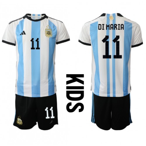 Argentina Angel Di Maria #11 Domaci Dres za djecu SP 2022 Kratak Rukav (+ Kratke hlače)
